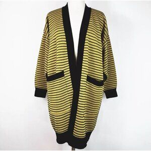 Woorim Sweater Duster L Striped Yellow Black Open Front Cardigan Bright Spring